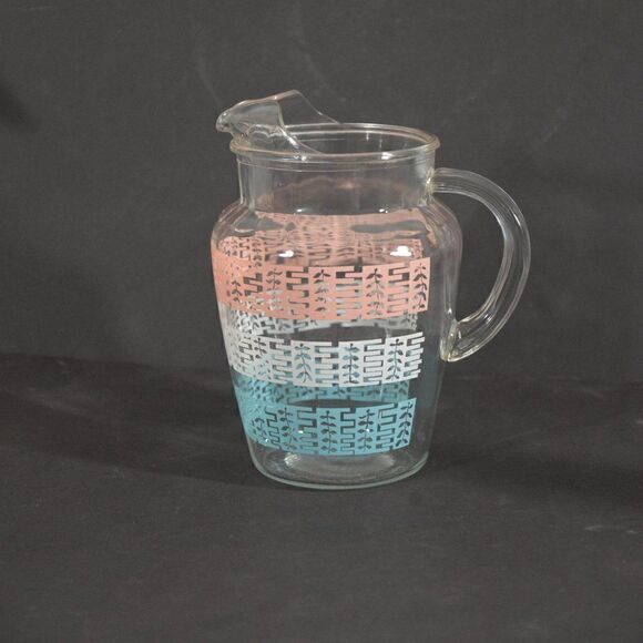Anchor Hocking Vintage Pitcher with Ice Lip Pastel Lattice Motif 1950's - 1960's - Picture 1 of 5
